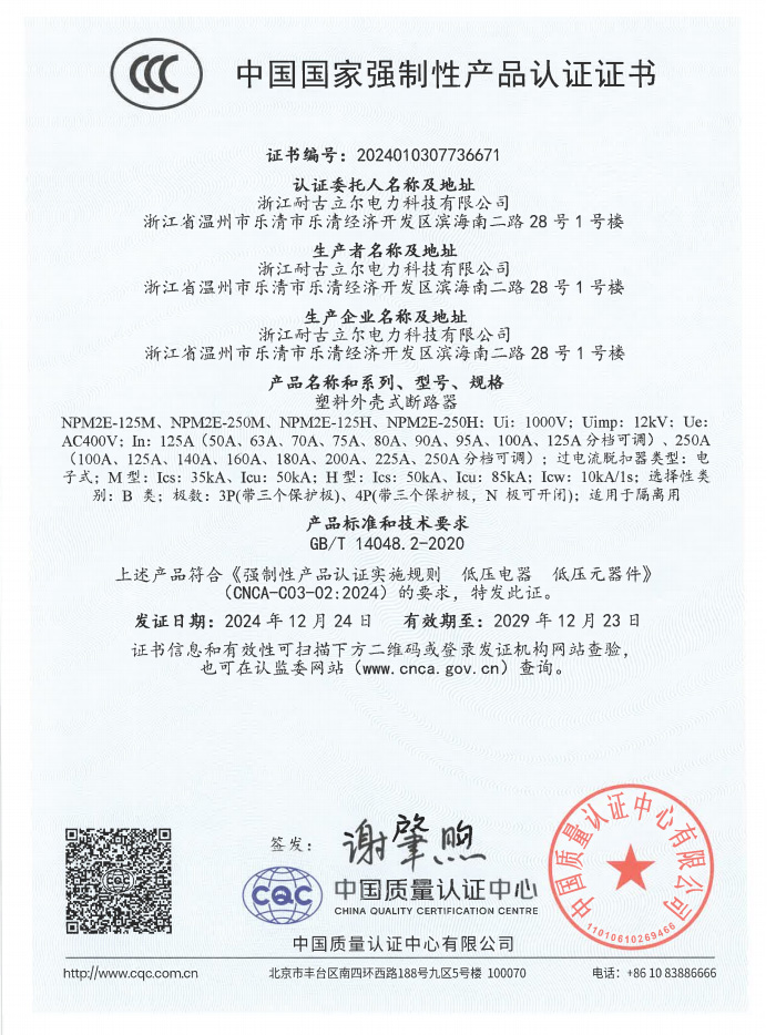 塑料外壳式断路器NPM2E-125M